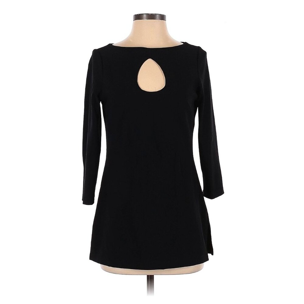 Boston Proper Beyond Travel Black Cutout 3/4 Sleeve Top‎ Shirt Tunic Size XS